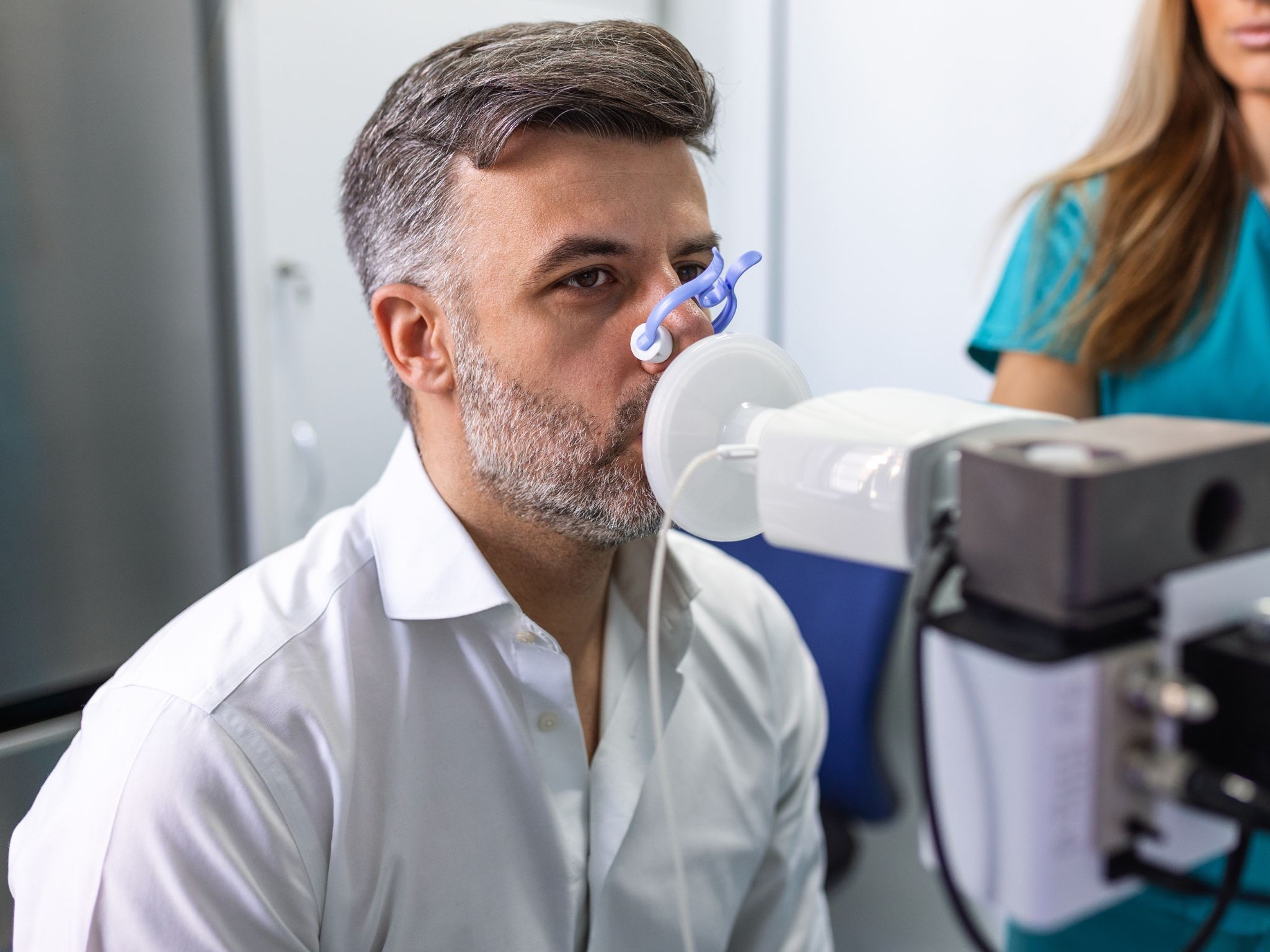 Esame della funzionalità respiratoria (spirometria) per atleti a Perugia.